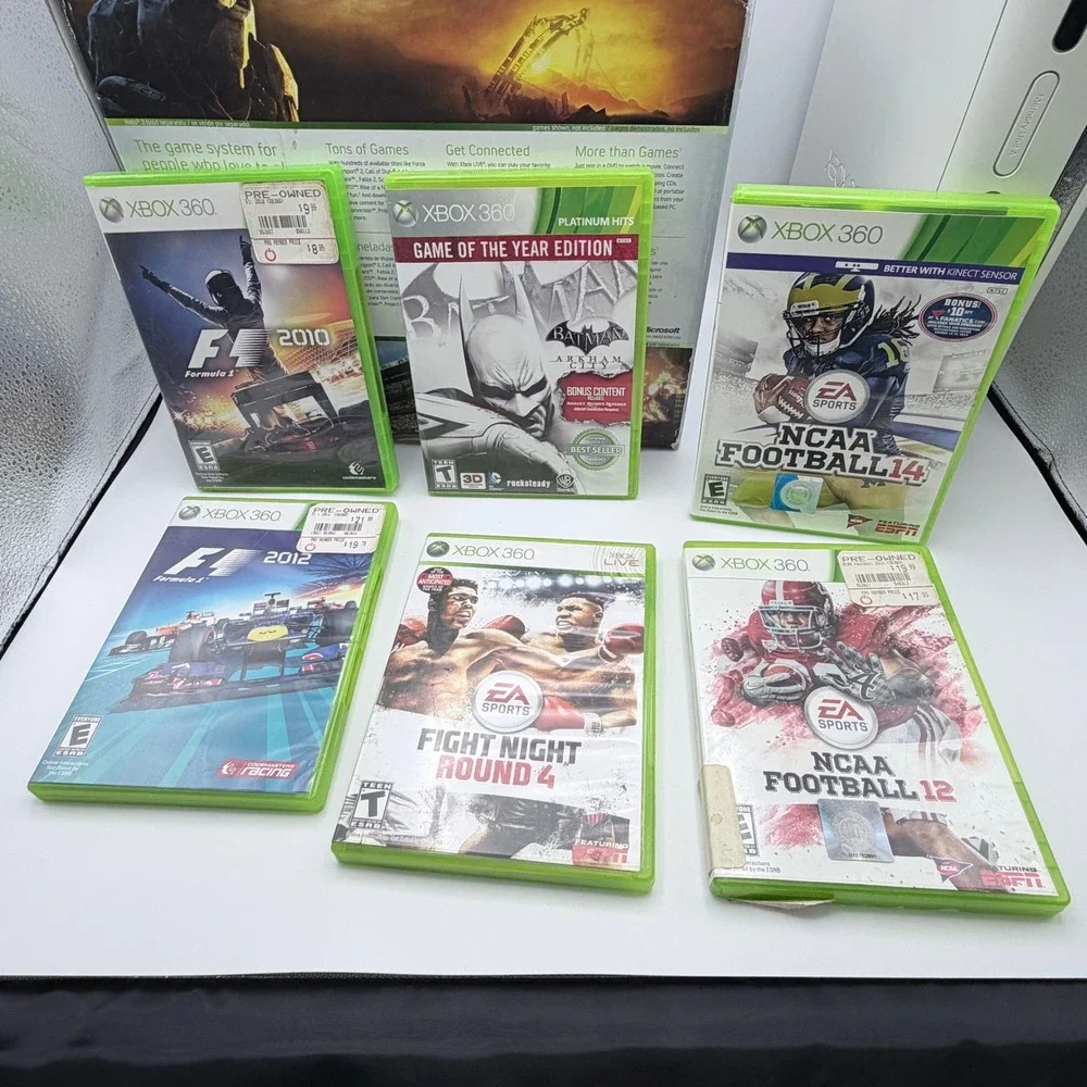 Microsoft Xbox 360 Pro Console Bundle NCAA Football 14 12 Batman 20GB HDMI White